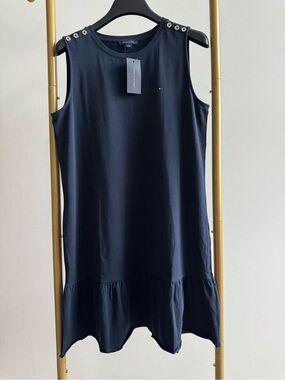 Tommy Hilfiger Dark Navy Casual Dress with Button Shoulder Detail